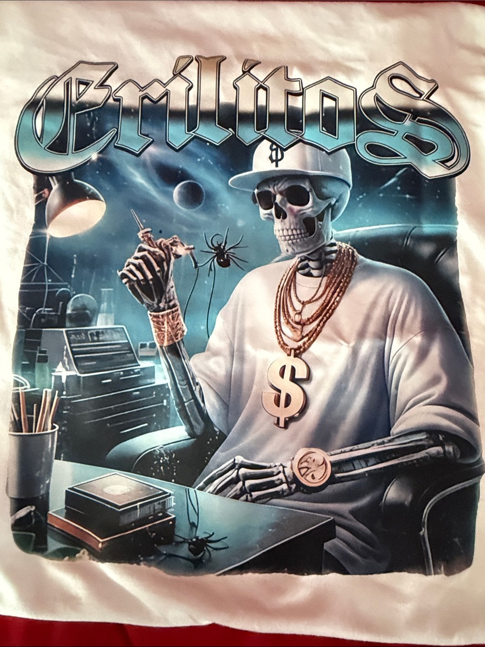 White Graphic Skeleton Crew Neck T-Shirt Mens Sz S